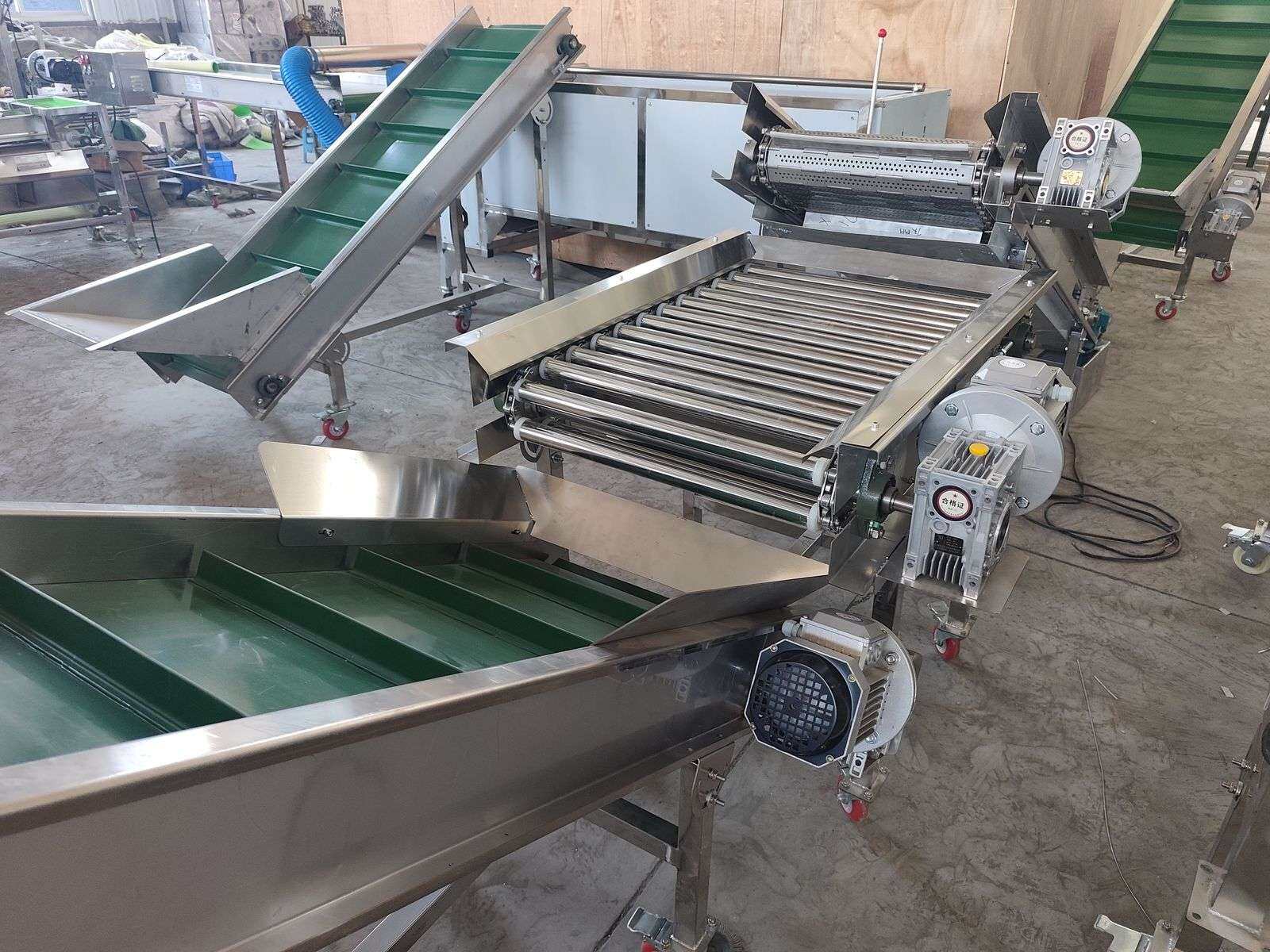 Roller grading and conveying section of the potato line during factory assembly