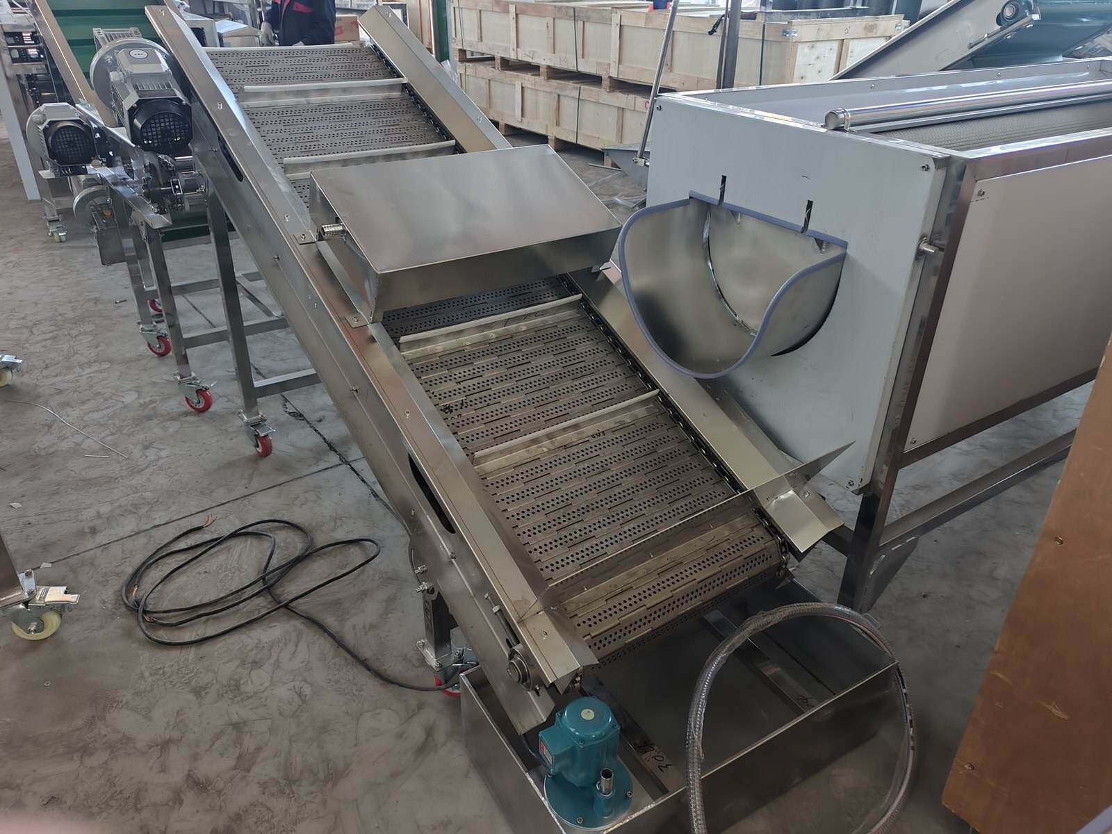 Washing and transfer section of the potato line during factory assembly